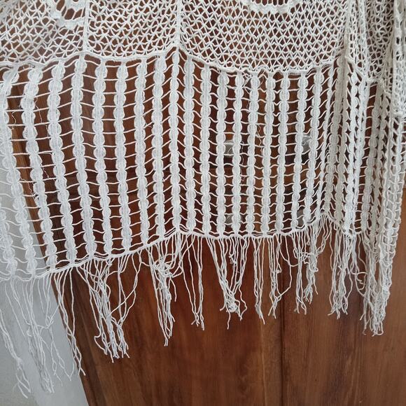 Womens One Size Ivory Crochet Fringe Vest Longline Boho Festival Hippie Western - Picture 2 of 8